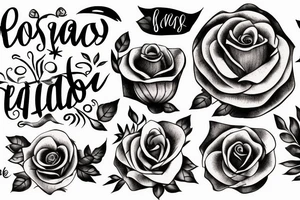 A rose with a phrase on a  ribbon “language defines thought” tattoo idea