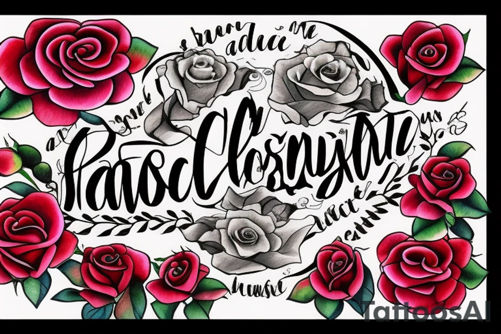 A rose with a phrase on a  ribbon “language defines thought” tattoo idea