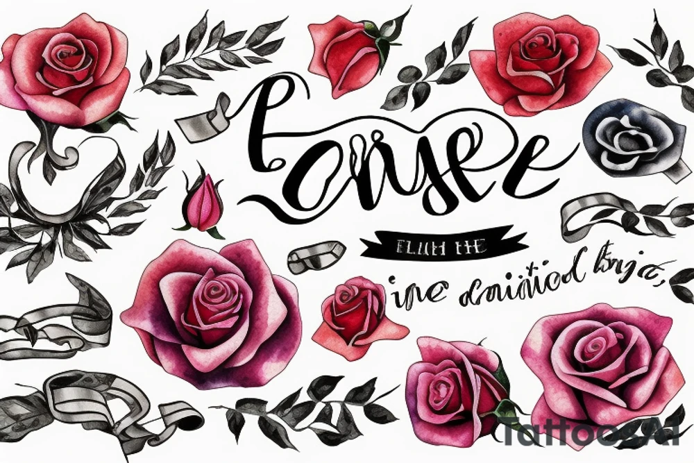 A rose with a phrase on a  ribbon “language defines thought” tattoo idea
