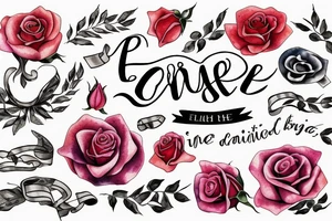 A rose with a phrase on a  ribbon “language defines thought” tattoo idea