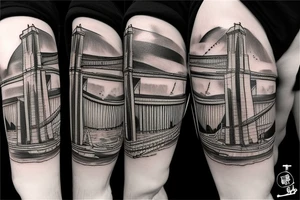 Bristol themed tattoo that includes the Clifton Suspension Bridge and the letters JBL tattoo idea