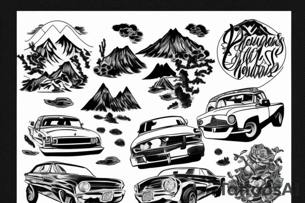 car in the mountains tattoo idea