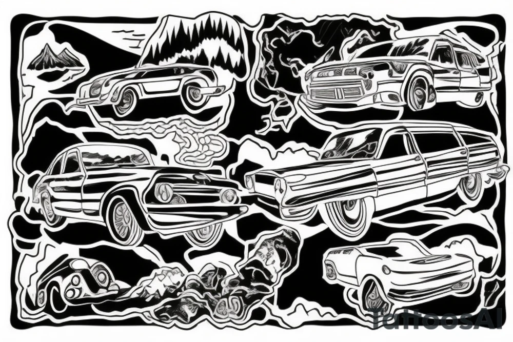 car in the mountains tattoo idea