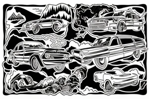 car in the mountains tattoo idea