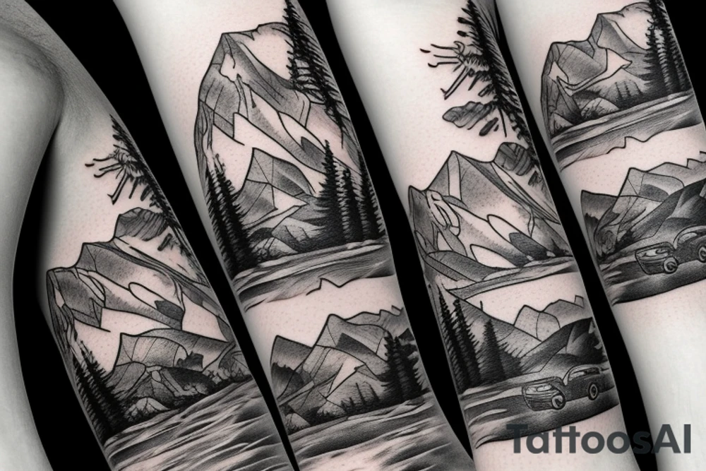 driving in colorado mountains tattoo idea
