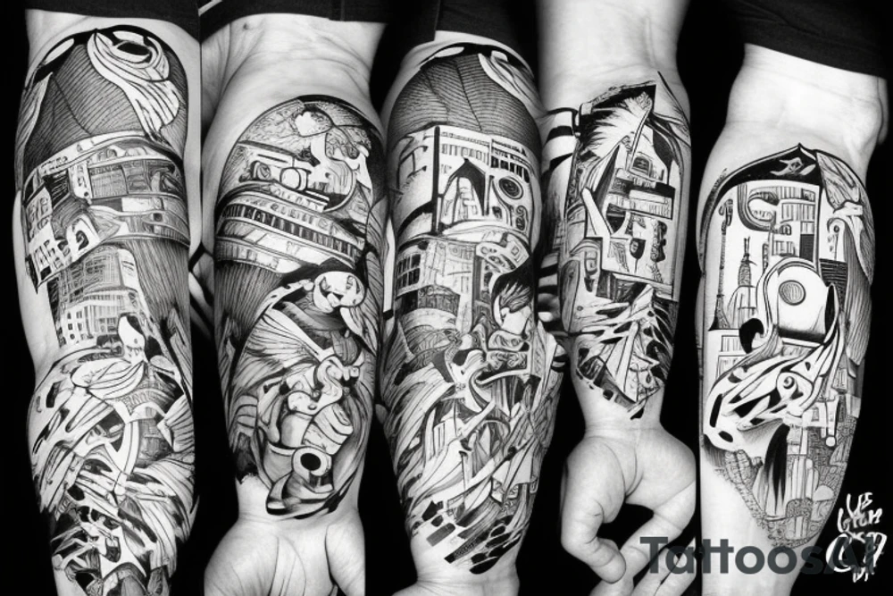 Fight between woods and urban city, true animals lives in city tattoo idea
