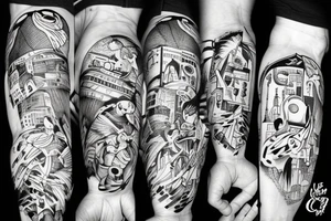 Fight between woods and urban city, true animals lives in city tattoo idea