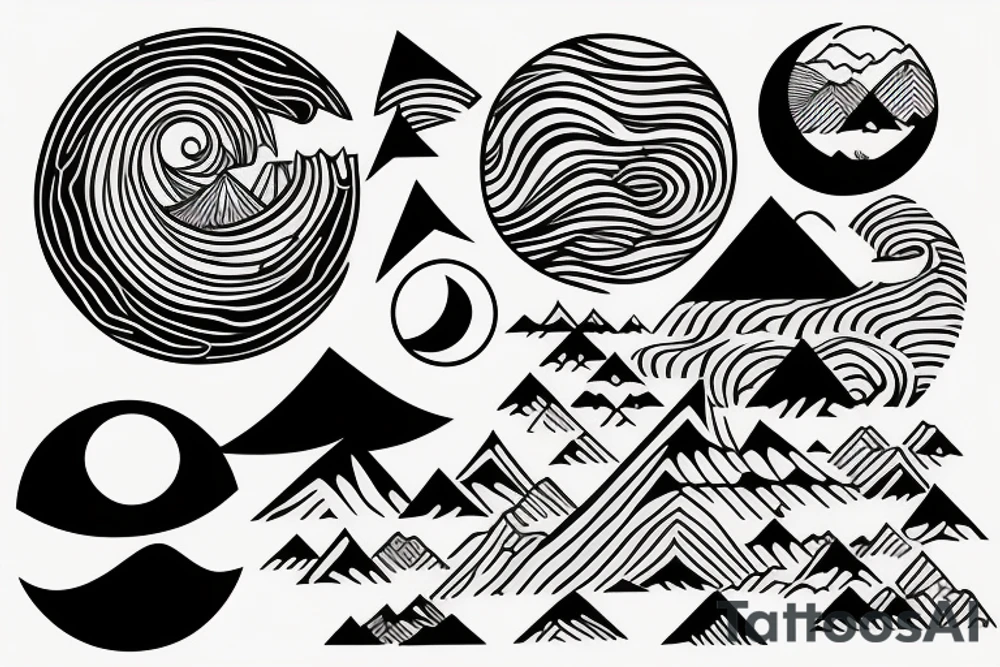 Mountains on one side with the moon, ocean in the other with the sun tattoo idea