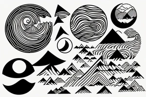 Mountains on one side with the moon, ocean in the other with the sun tattoo idea