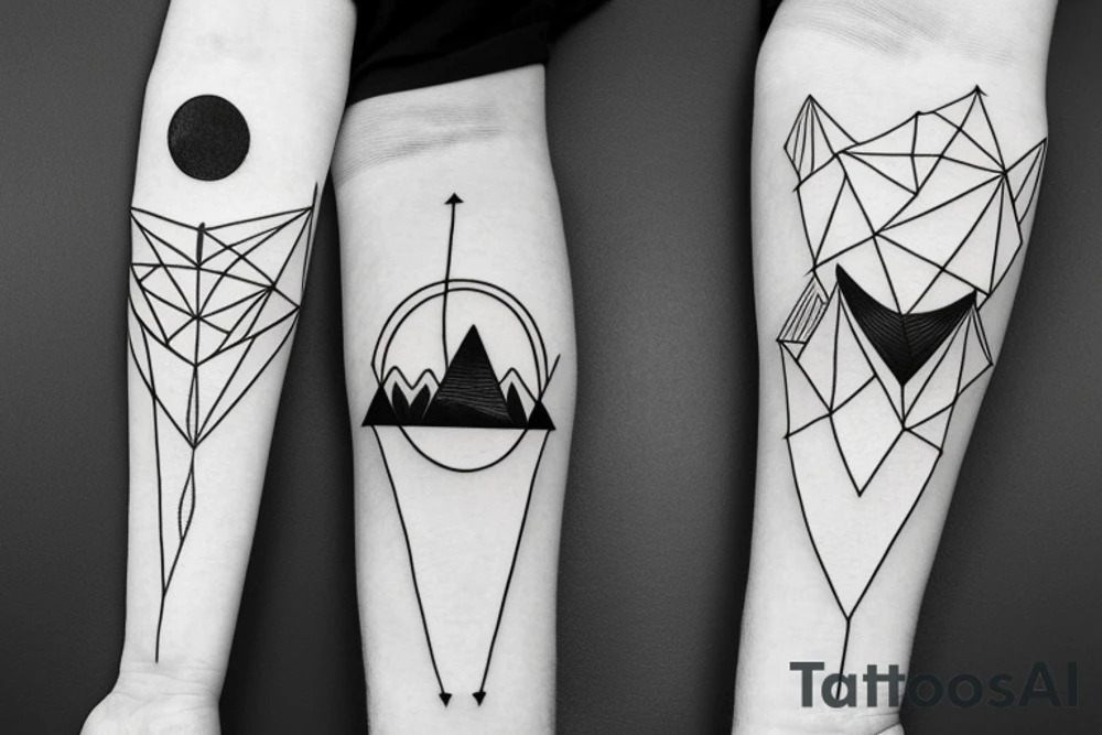 Mountains on one side with the moon, ocean in the other with the sun divided by a line tattoo idea