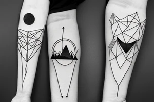 Mountains on one side with the moon, ocean in the other with the sun divided by a line tattoo idea