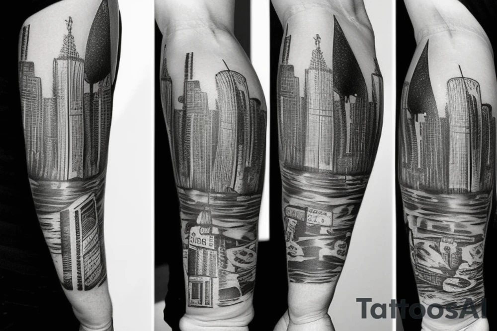 Forearm half sleeve tattoo, Urban city vs woods tattoo idea