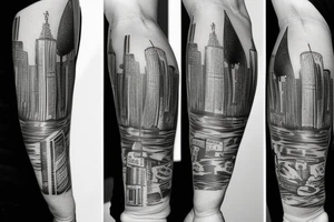 Forearm half sleeve tattoo, Urban city vs woods tattoo idea