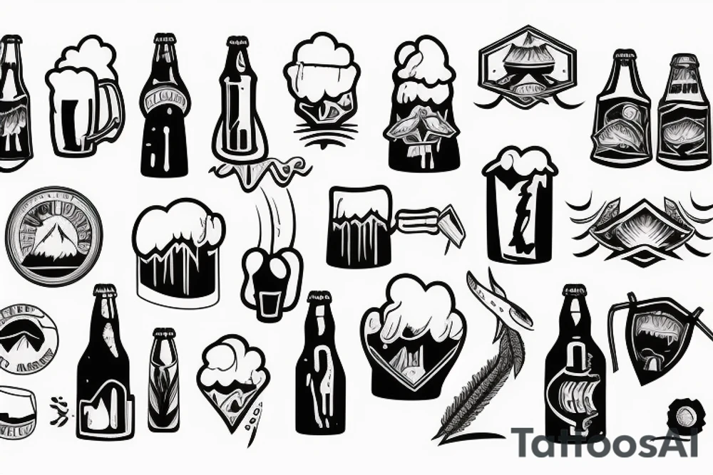 beer in mountains tattoo idea