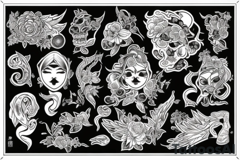 маска,цветы,единорог tattoo idea