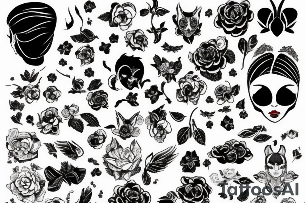 маска,цветы,единорог tattoo idea