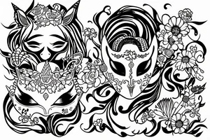 a unicorn in a mask jumps on a chamomile field tattoo idea