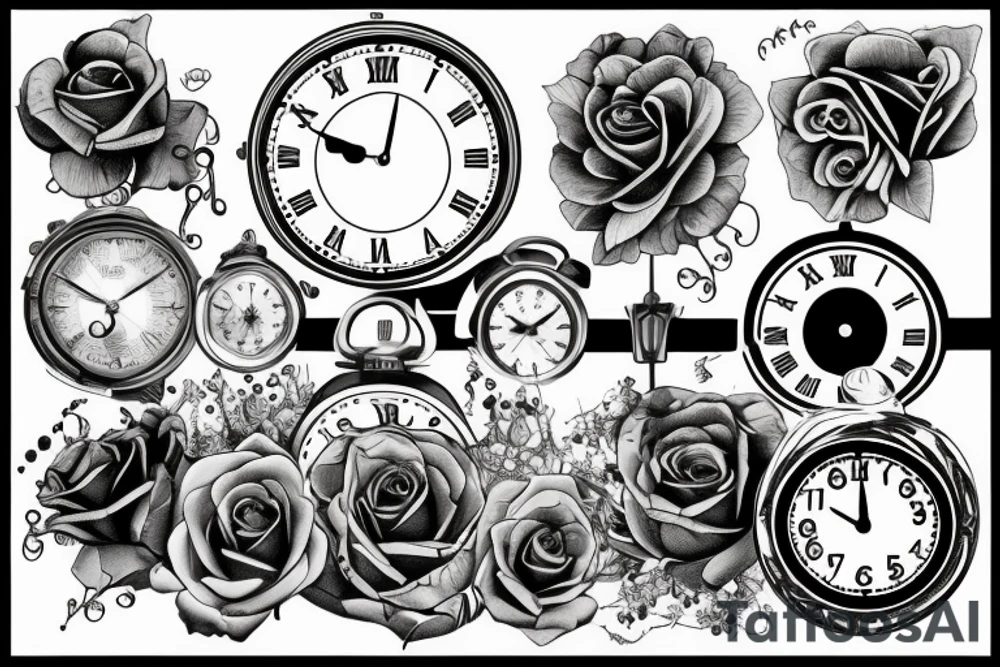 Clock and rose tattoo idea