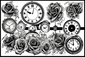Clock and rose tattoo idea