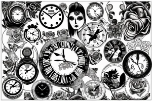 Clock and rose tattoo idea
