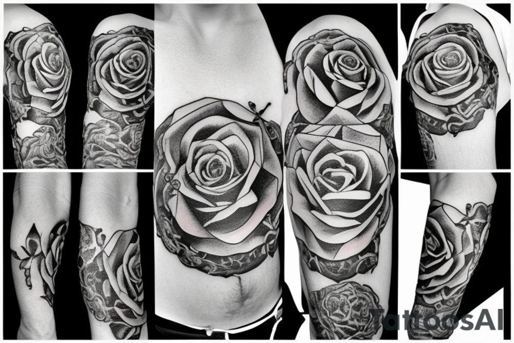 Clock and rose tattoo idea