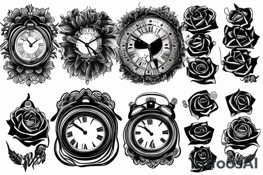 Clock and rose tattoo idea