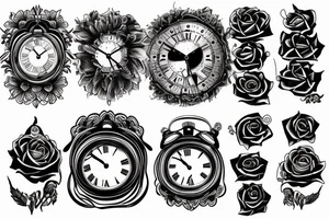 Clock and rose tattoo idea