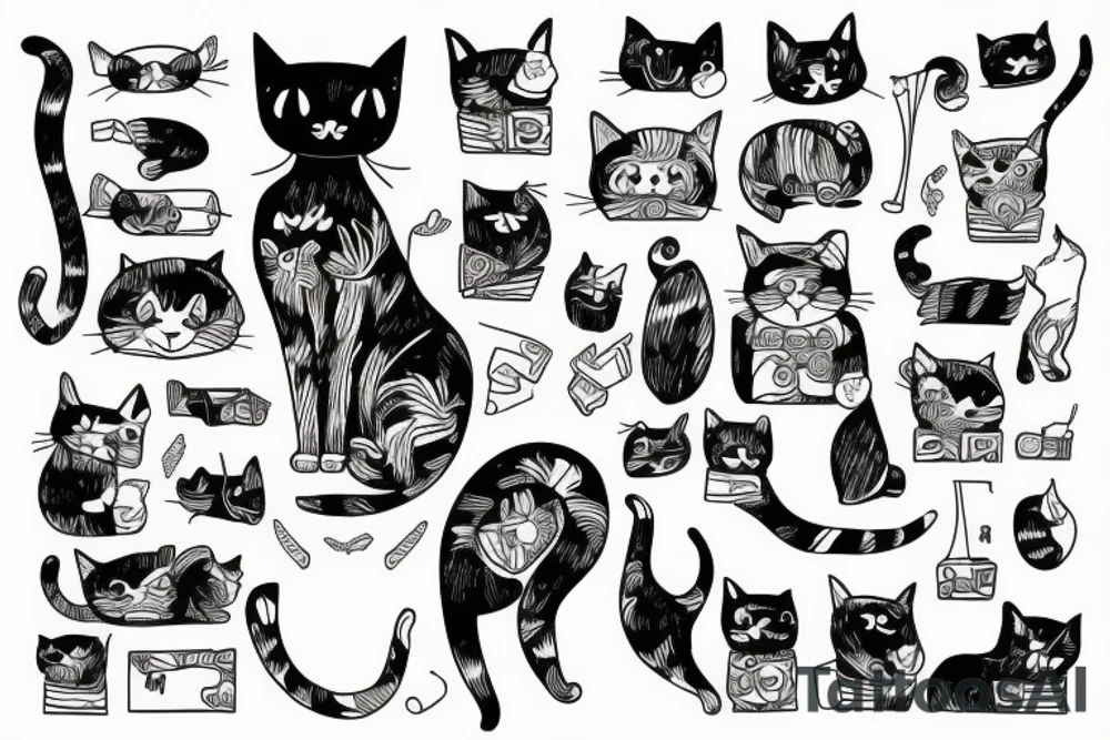 Illustration of a cat and a PS5 tattoo idea