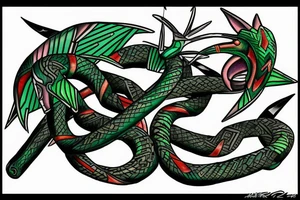 tribal rayquaza with mortal and pastel tattoo idea