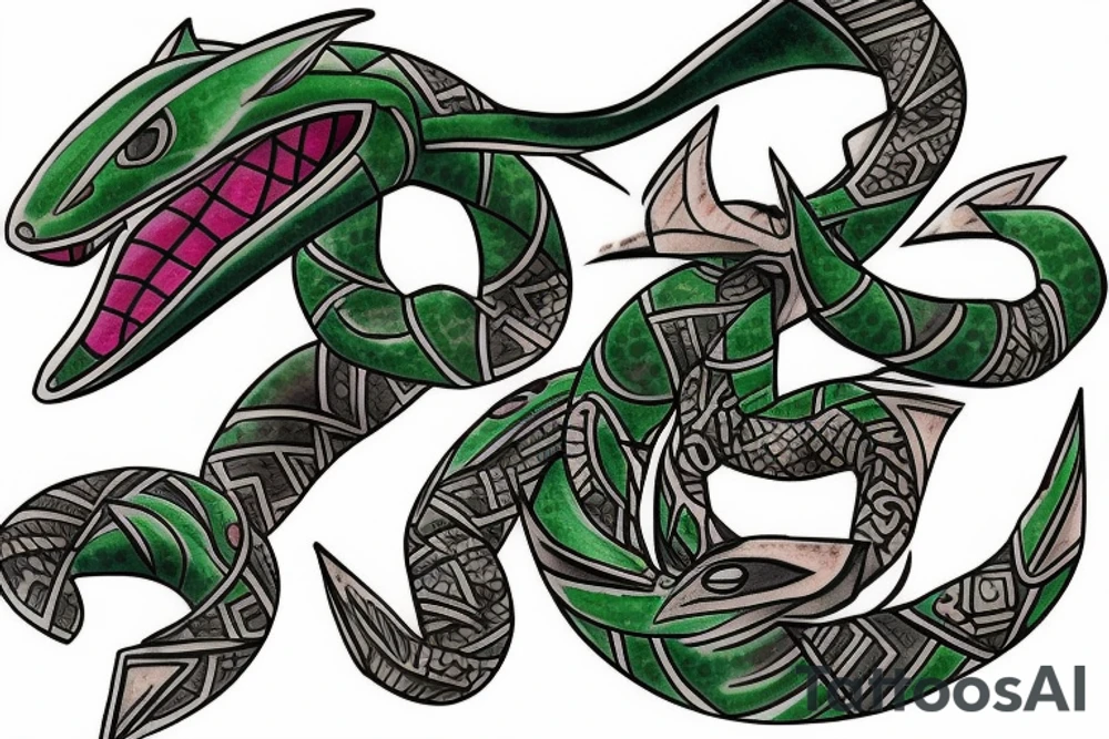 tribal rayquaza with mortal and pastel tattoo idea