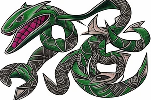 tribal rayquaza with mortal and pastel tattoo idea
