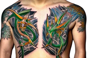 tribal rayquaza with mortal and pastel tattoo idea