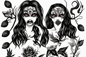 diabolic woman, rasberries and nature tattoo idea