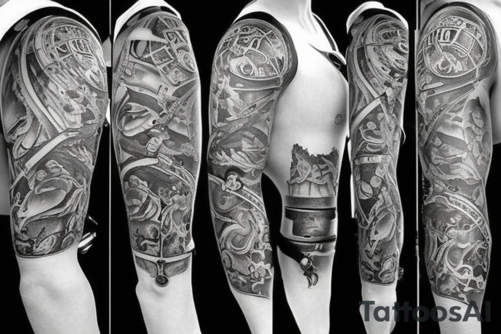 Death with broken pocket watch, sleeve tattoo tattoo idea