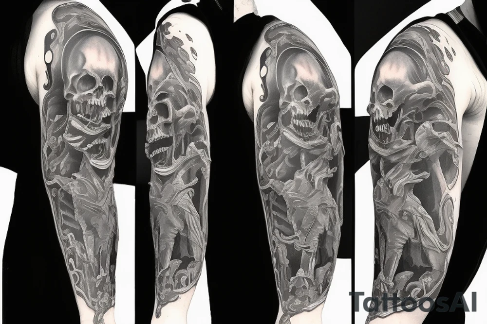 Grim Reaper golding out broken pocket watch, sleeve tattoo tattoo idea