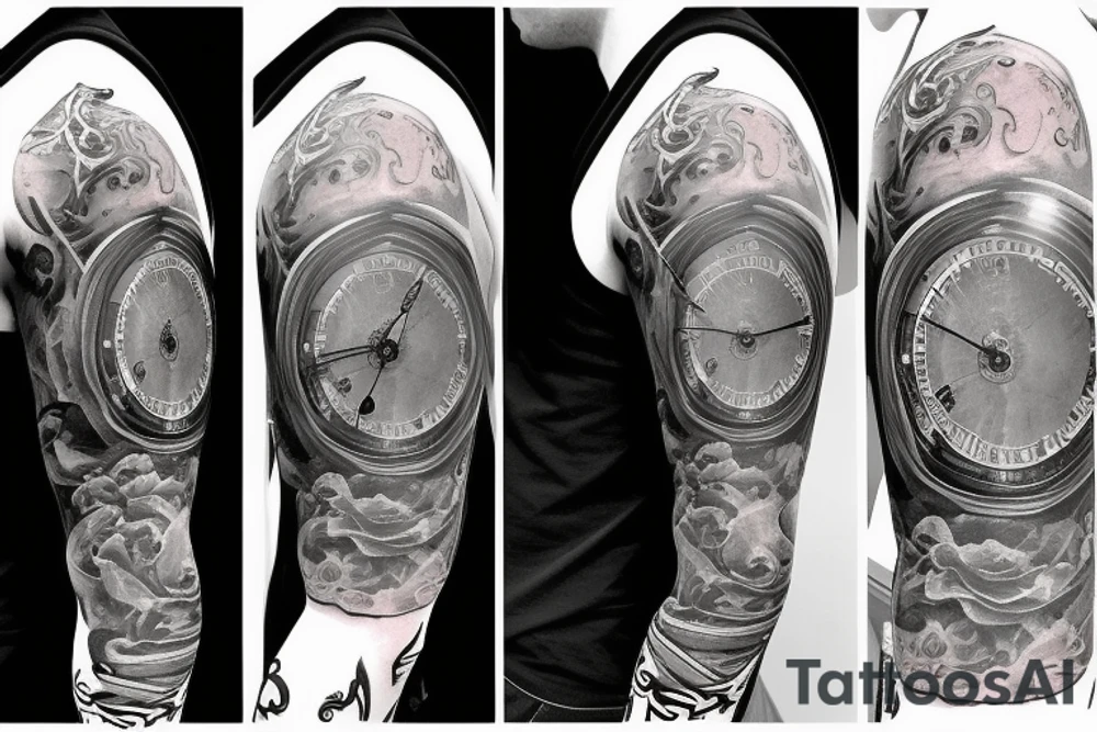 Grim Reaper golding out broken pocket watch, sleeve tattoo tattoo idea