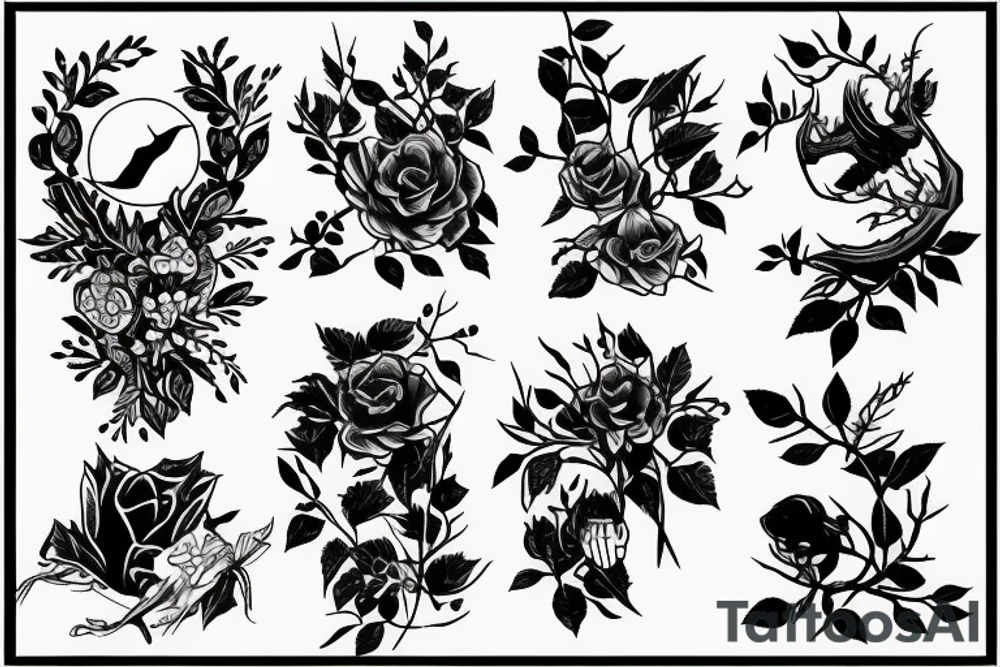 thorns, woman, rasberries and nature tattoo idea