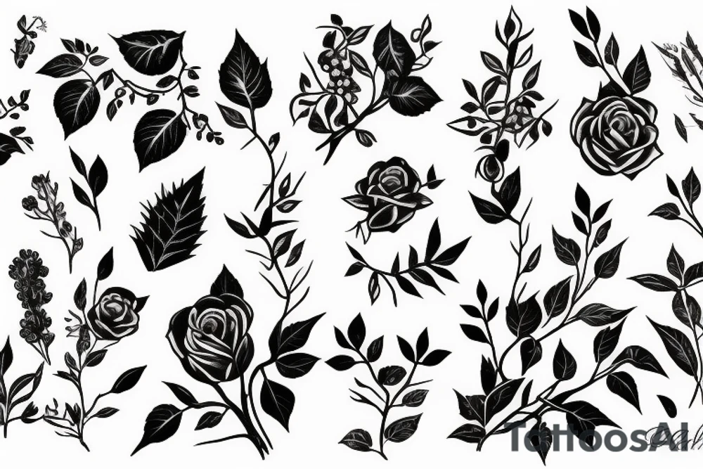thorns, woman, rasberries and nature tattoo idea