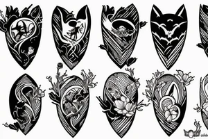 vertical composition, lines, bats, gothic, heart tattoo idea