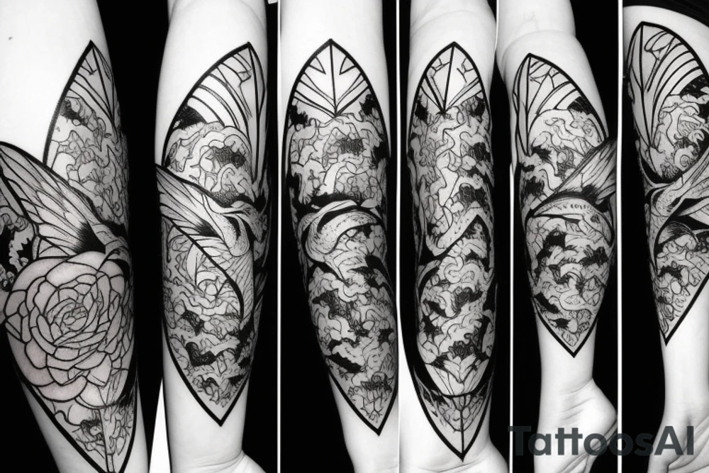 vertical composition, bats, gothic, heart tattoo idea