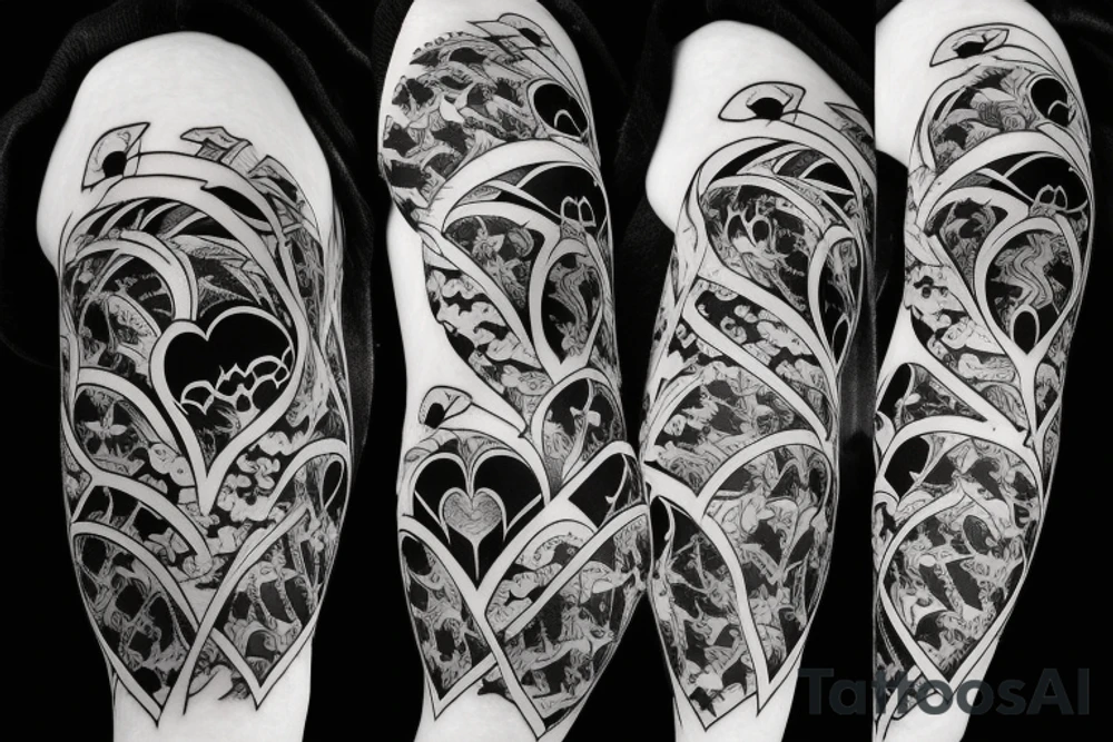 vertical composition, bats, gothic, heart tattoo idea
