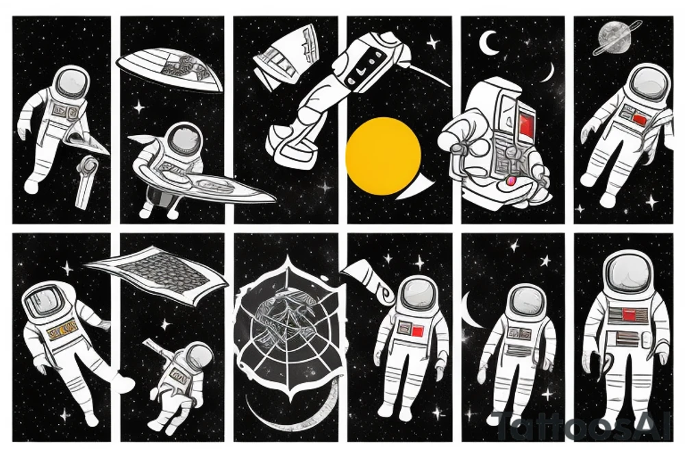 astronaut standing at the corner flag on the moon tattoo idea