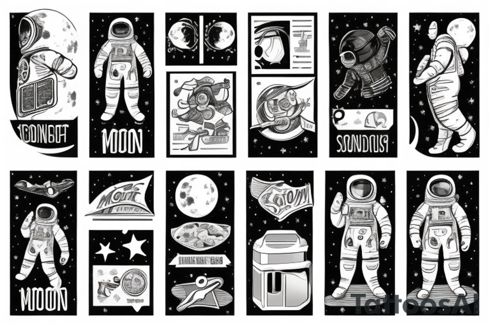 astronaut standing at the corner flag on the moon tattoo idea