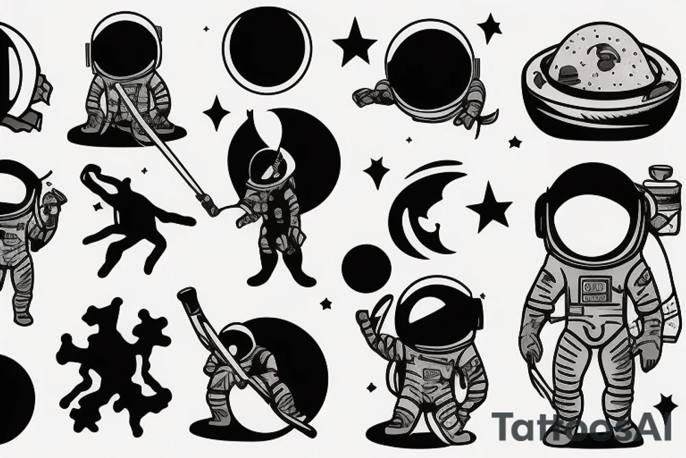 astronaut holding corner flag on the moon tattoo idea