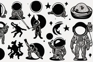 astronaut holding corner flag on the moon tattoo idea