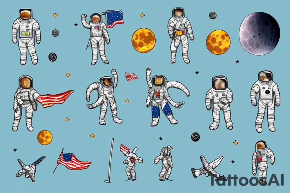 astronaut holding corner flag on the moon tattoo idea