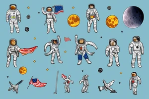 astronaut holding corner flag on the moon tattoo idea