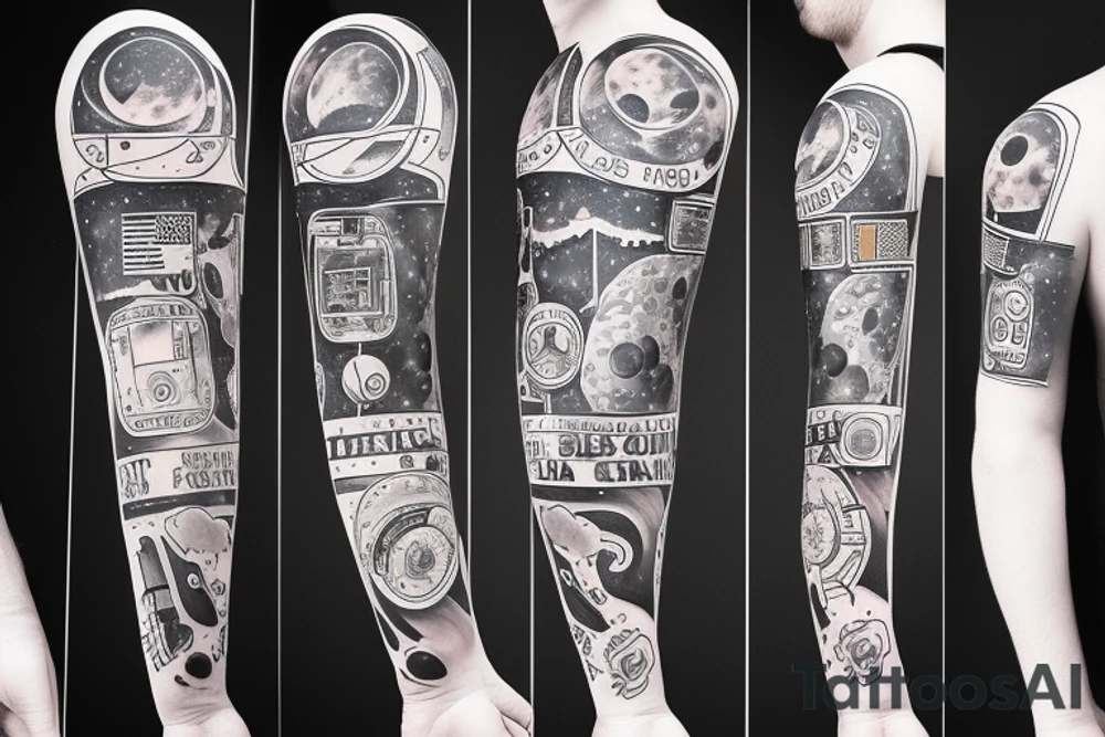 astronaut holding a corner flag and standing on the moon tattoo idea
