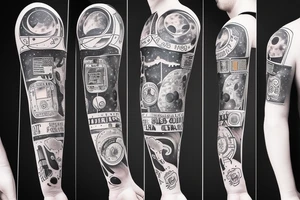 astronaut holding a corner flag and standing on the moon tattoo idea