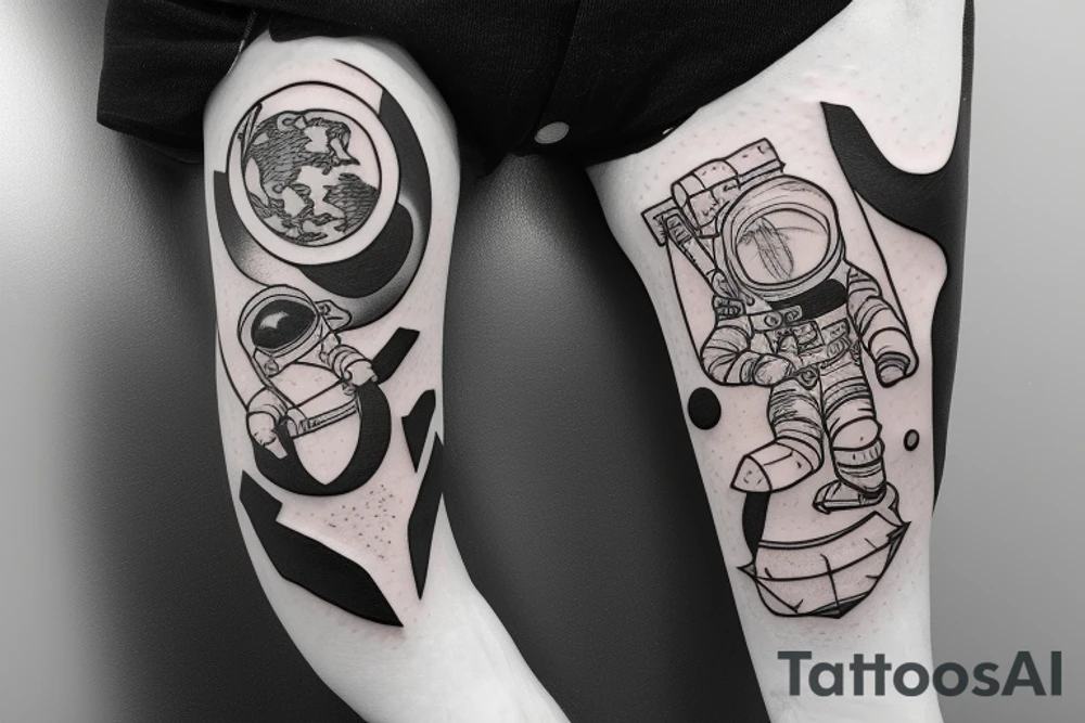 astronaut holding a corner flag and standing on the moon tattoo idea